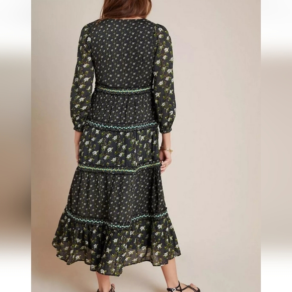 Anthropologie Karoline Tiered Maxi Boho Dress Floral Black Womens 10 - Picture 8 of 8
